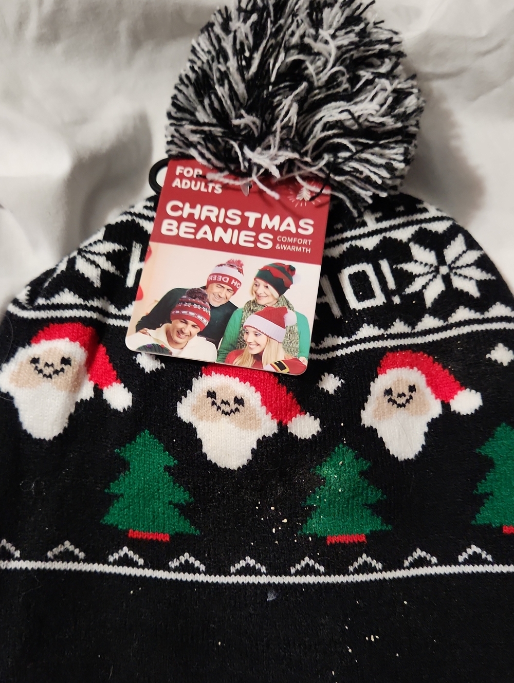 Christmas Santa Pom Pom Beanie for Kids - Black/Red/Green